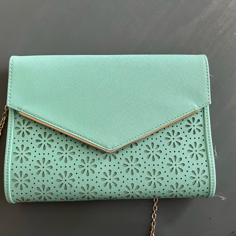Teal eyelet clutch